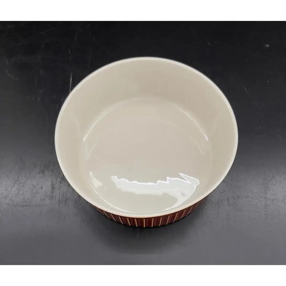 Vintage‎ Hall Brown Deep Souffle Dish with Vertical Ribbed Design